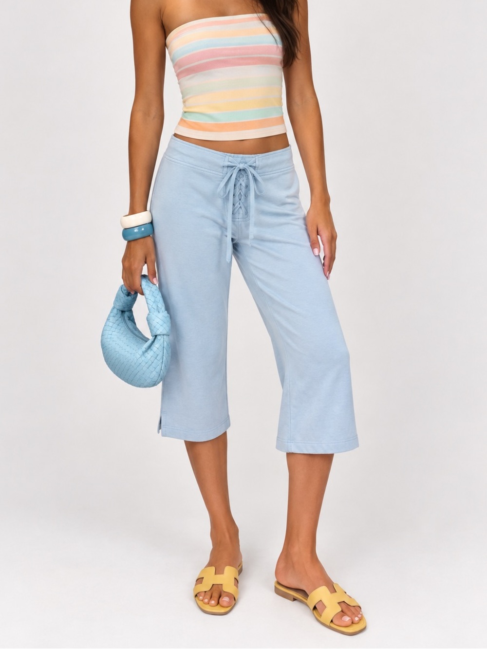 Y2K Victoria’s Secret Light Blue Capri Lounge Pants Drawstring Wide Leg Size M